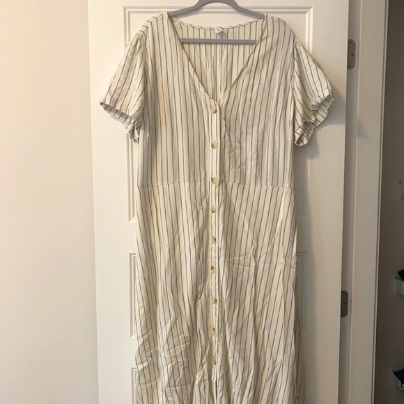 blue and white linen-like midi dress - Picture 1 of 5